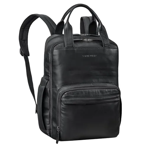 STILORD 'Niall' Echtleder Laptop Rucksack 15 Zoll - Eleganter Business Rucksack für Herren und Damen - Multifunktionaler Rucksack aus 100% Echtleder mit kariertem Innenfutter, ideal für Arbeit, Uni und Reisen. Bietet Platz für 15 Zoll Laptops und hat eine praktische Kofferhalterung.