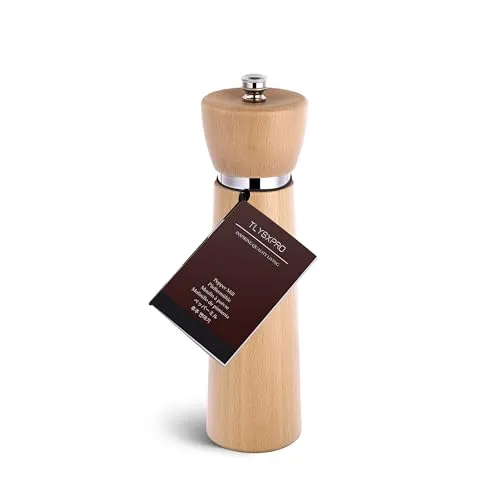 TLYSXPRO Pfeffermühle aus Holz – Nachfüllbare Salzmühle mit einstellbarem Keramikmahlwerk – Manuelle Pfefferstreuer aus Buchenholz – Höhe 21 cm
