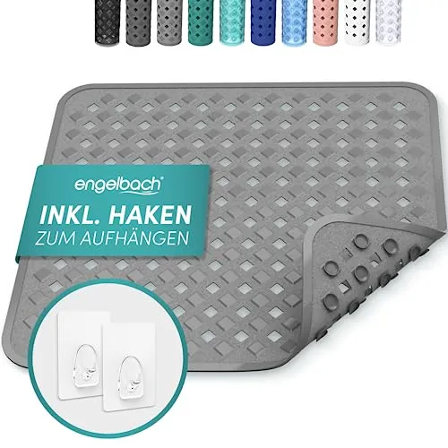 Engelbach® Duschmatte rutschfest 53x53cm - Antibakteriell & BPA-frei - Duschmatte in 53x53cm, rutschfest und schimmelresistent. Inklusive 2 Haken zum einfachen Trocknen. Waschmaschinen geeignet und ideal für eine hygienische Dusche.