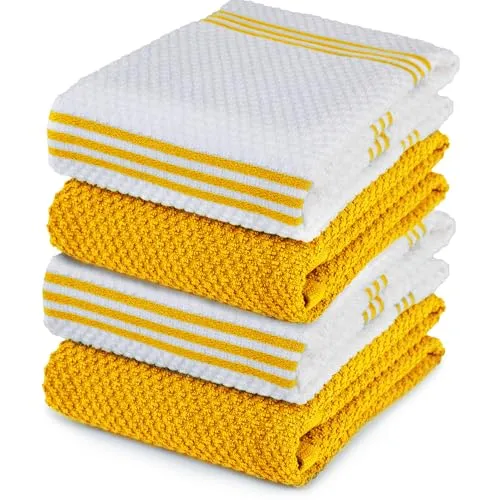 Sticky Toffee 100% Baumwolle Frottier Geschirrtücher, 4er Set Geschirrtücher | 40,6 x 71 cm | Gelb | Weiche saugfähige Restaurant-Bar-Glas-küchentücher