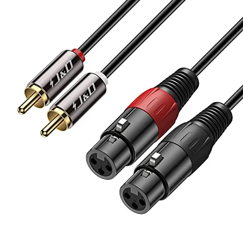 J&D Dual-Cinch auf Dual-XLR Kabel, PVC Geschält Unbalanced 2x XLR Weiblich zu 2x RCA Männlich HiFi Stereo Audio Verbinden Adapterkabel für Lautsprecher Kondensatormikrofon AMP, 1,8 Meter