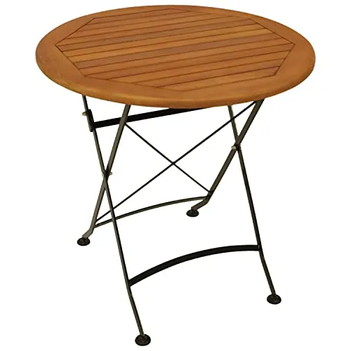 DEGAMO Gartentisch Klapptisch HOFGARTEN 75cm rund - Esstisch aus witterungsbeständigem Eukalyptus-Hartholz und stabilem Flachstahlgestell, klappbar und FSC-zertifiziert – ideal für den Outdoor-Bereich!