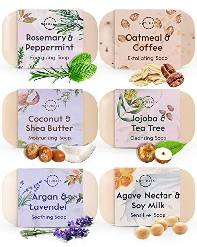O Naturals 6 Stück festes Duschgel Naturkosmetik Vegane feuchtigkeitsspendende Körperwaschseife Seifenriegel therapeutischen ätherischen Ölen Gesicht Körper & Hände 678g - Geschenk Set zum Muttertag
