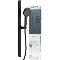 KARIBIK Stangenbrause-Set, Schwarz matt, oval - Bad- & Duscharmaturen mit drei individuell einstellbaren Strahlarten für ein persönliches Duscherlebnis. Hochwertiger, knickfester Brauseschlauch in elegantem Schwarz matt.