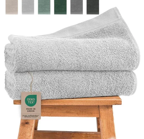 Hausfelder Premium Duschtuch 2er Set - Hellgrau, 100% Baumwolle - Hochwertige Handtücher aus 100% Baumwolle mit voluminösem Frottee (500 g/m²) für luxuriösen Komfort. Pflegeleicht und formstabil, ideal für jedes Badezimmer.