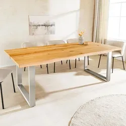 riess-ambiente Esstisch WILD OAK 160 cm - Naturbelassene Wildeiche mit U-Gestell - Massiver Esstisch aus geölter Wildeiche mit einzigartiger Baumkante. Stilvolles U-Gestell aus Edelstahl für einen modernen Look. Ideal für gesellige Abende mit bis zu 6 Personen.