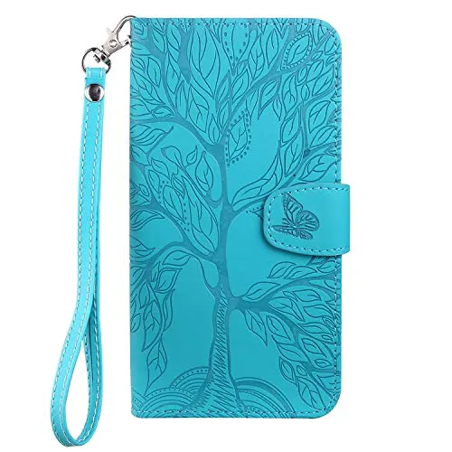 Aisenth Handyhülle für iPhone XS Max, Baum Muster Leder Handytasche Brieftasche Klapphülle Etui Wallet Flip Case Schutz Hülle mit TPU innen Schale, Kartenfächer, Aufstellfunktion -Blau Grün
