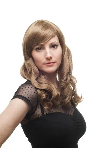 Wunderschön gelockte Damenperücke Perücke lang natürlich wirkendes Dunkelblond Scheitel 3405-14