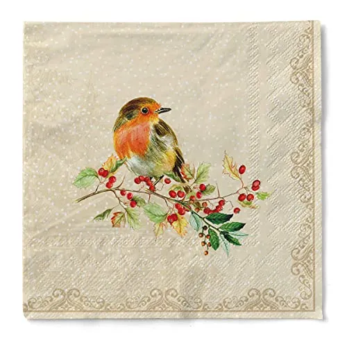 Mank Tissue Servietten Premium Einweg Serviette saugstark perfekt für Weihnachtsfeiern & Adventsfeiern Weihnachtsservietten 100 Stück Pippa (Beige 33 x 33 cm)