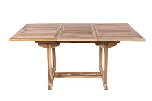 SAM Gartentisch Madera, Teakholz massiv, Ausziehtisch 120-170 x 120 cm, mit Schirmloch & Einlegeplatte, Holztisch für Garten, Wintergarten oder Terrasse, pflegeleichtes Unikat aus Massivholz