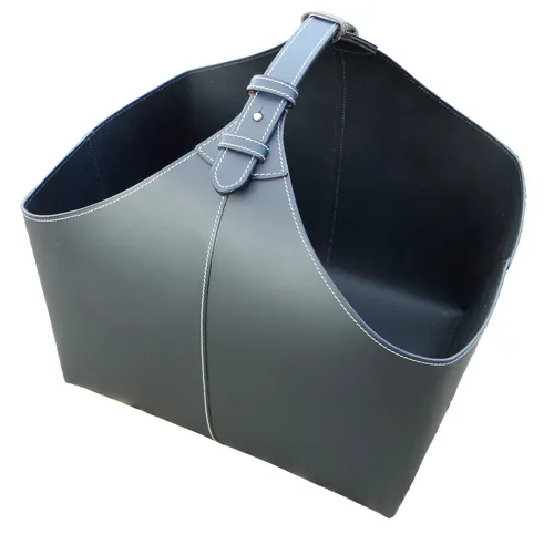 Holzkorb Ørskov Lederkorb schwarz Tragekorb Kaminholz Korb Orskov log holder