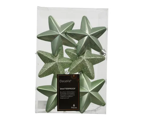 Kaemingk Christbaumschmuck, Christbaumschmuck Sterne 7cm Kunststoff 6 Stück - Matchagrün