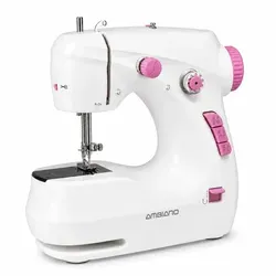 Mini-Nähmaschine Kompakte Reisenähmaschine mit Fußpedal & Zubehörset (Netz- & Batteriebetrieb), verschiedene Farben (pink) - Weiß/Rosa