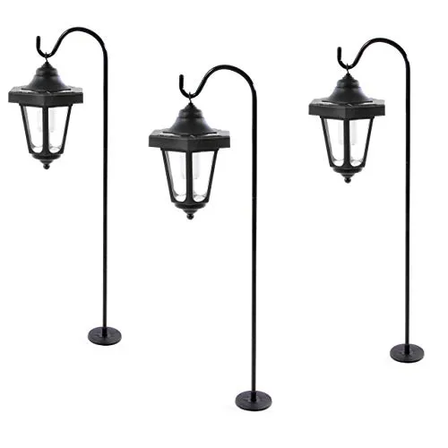 Nexos 3er Set Solar Gartenlaterne Solarleuchte mit 1 LED weiß Solarlampe hängend 14 x 14 x 22 cm Lampe mit Stab 67,5 cm Gartenbeleuchtung schwarz Garten Terrasse Balkon
