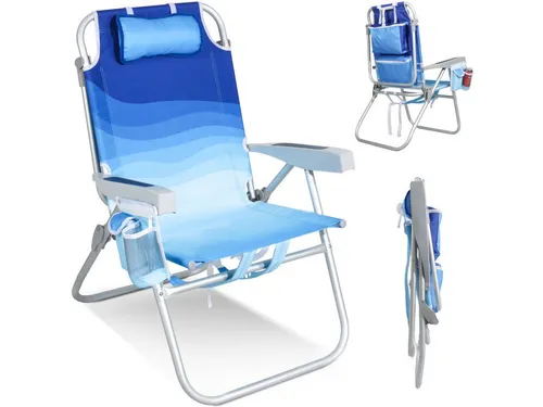 HOMECALL Klappstuhl Strandstuhl - Leicht & Verstellbar - Camping-Möbel mit 5-fach verstellbarer Rückenlehne, Aluminiumrahmen und großer Kühltasche für maximalen Komfort und Entspannung im Freien.