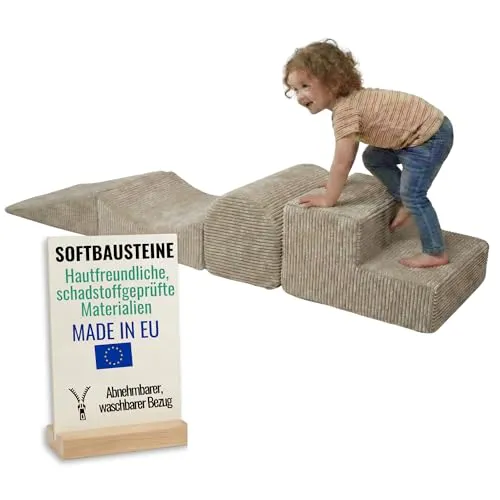 Produktbild Pillows24 – Schaumstoff Bausteine Kinder aus Cord | 4-teiliges Kletter-Set für kreatives Spielen