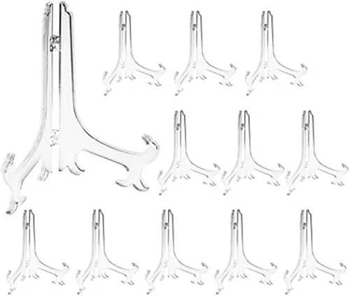 Tincogo 3 Zoll klar Kunststoff Staffeleien Tellerständer Tellerhalter Telleraufsteller klappbar,Aufsteller Ständer für Präsentation von Sammelteller Schalenständer, Bücher, Teller, DVD,Bild 12 Stück