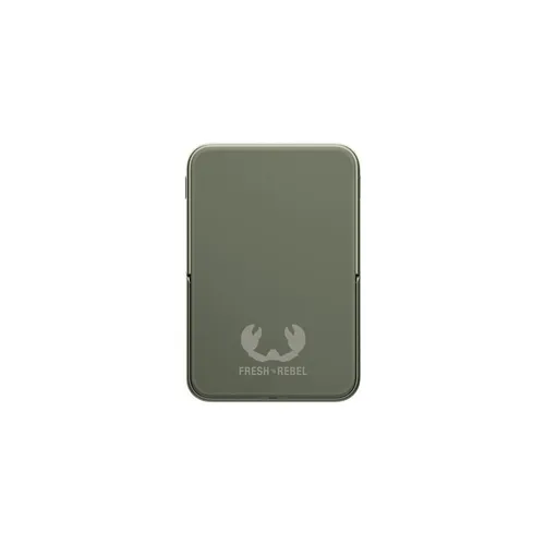 FRESH 'N REBEL Magnet Wireless Powerbank 5000mAh Dried Green - Powerbank mit 5000mAh Kapazität, kabellos und ideal für unterwegs, um Ihre Geräte jederzeit aufzuladen.