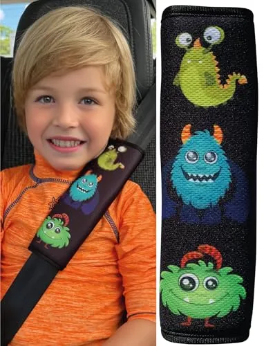 HECKBO 1x / 2x Auto Gurtschutz mit Monster Motiv - Sicherheitsgurt Schulterpolster Schulterkissen Gurtschoner Autositze Gurtpolster für Kinder, Jungen Mädchen (1 Stück)