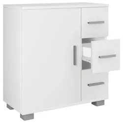 VCM Holz Midischrank Zalo XL Weiß - Hoch- & Midischränke fürs Bad: Stilvoller Badschrank mit 3 Schubladen und 1 großen Drehtür, ideal für platzsparende Aufbewahrung in kleinen Badezimmern.