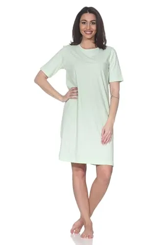 Normann Damen Kurzarm Nachthemd in feiner Ringeloptik, Farbe:grün, Größe:44-46