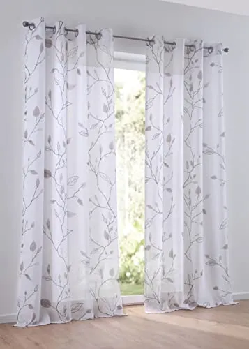 Kutti Vorhang Bonnie - Halbtransparente Gardine mit Ösen, Floral Design - Gardinen aus 100% Polyester, halbtransparent und pflegeleicht. Ideal für stilvolle Fensterdekoration mit floralem Muster und einfacher Ösenaufhängung.