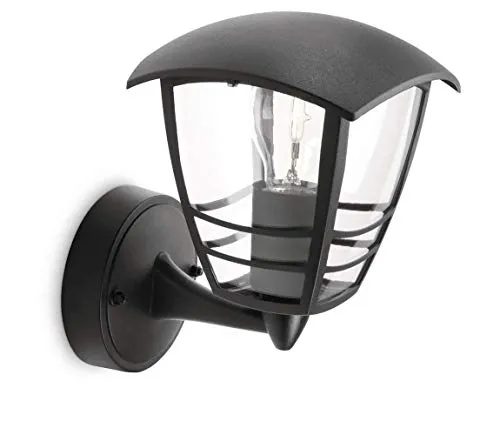 PHILIPS Creek Outdoor-Lampe, Wandlampe, Außenbeleuchtung, IP44-Wetterfest, Langlebig, Aluminium, Klassisches Design, Schwarz, E27-Leuchtmittel Separat Erhältlich