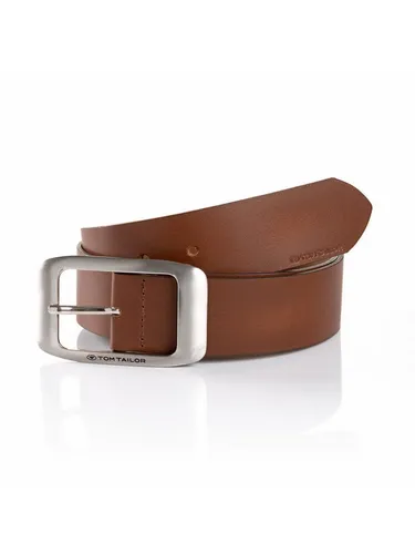 TOM TAILOR Ledergürtel TTAMY - Eleganter brauner Gürtel mit eckiger Dornschließe - Gürtel aus 100% Leder, 4 cm breit, ideal für stilvolle Outfits und perfekte Passform dank Größe 75.
