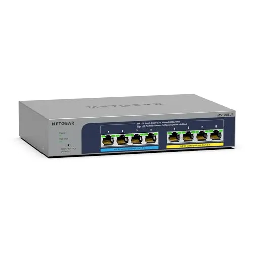 NETGEAR MS108UP - 8-Port 2.5 Gbit PoE Switch, lüfterlos und energieeffizient mit 230W PoE Budget für optimale Netzwerkleistung