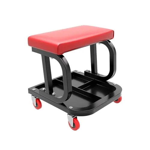 Wiltec Werkstatthocker mit Ablagefläche - Bürohocker mit integriertem Ablagefach für Werkzeuge, ideal für KFZ-Reparaturen und Montagearbeiten. Flexibel und mobil dank 4 Lenkrollen für effizientes Arbeiten.
