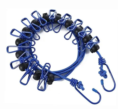 Wäscheleine Camping, Wäscheleine mit 12 Wäscheklammern, Camping Zubehör, 1.8m-3.6m Reise Urlaub Outdoor wäscheschnur Wäscheständer für Badezimmer, Waschküche, Garten oder Reise (Blau)