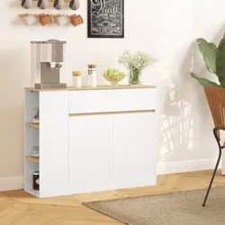 Anrichte Holz Weiß 105x30x81,5 Cm Mit 2 Türen, Schublade, 3-stufigem Regal, Verstellbarem Einlegeboden Und Kippschutz