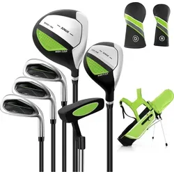 COSTWAY 6-teiliges Kinder Golfschläger Set, Rechtshand Golfschlägersätze mit Golftasche & Regenhaube, für 11-13 Jahren Kinder Grün
