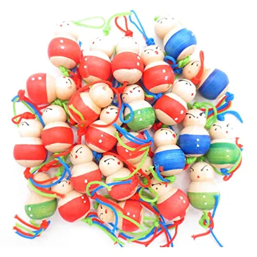 AAF Nommel Glückspüppchen 10 STK groß Holz Sorgenpüppchen Anhänger Glücksbringer im Organzabeutel