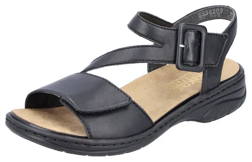 Rieker Damen Sandalen 64561 - Bequeme Flachsandalen - Wanderschuhe aus hochwertigem Glattleder mit flachem Absatz und praktischem Klettverschluss für optimalen Tragekomfort bei jedem Schritt.