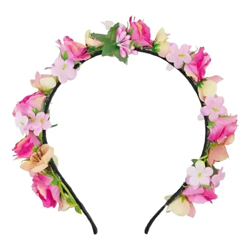 Blumen Haarreif „Sabia“ – Romantischer Haarschmuck mit Rosen & Blüten für Damen & Mädchen – Perfekt zum Dirndl, zur Hochzeit, Kommunion oder Festival (Pink/Creme, Einheitsgröße)