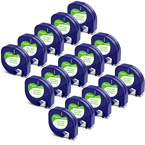 Pk Kompatibel mit Dymo Letratag Etikettenband Papier 12mm x 4m | Kompatibel mit Dymo Letratag Schriftband Paper Schwarz auf Weiß für LT-100H LT-100T Plus 200B XR XM, 91200 91220 15