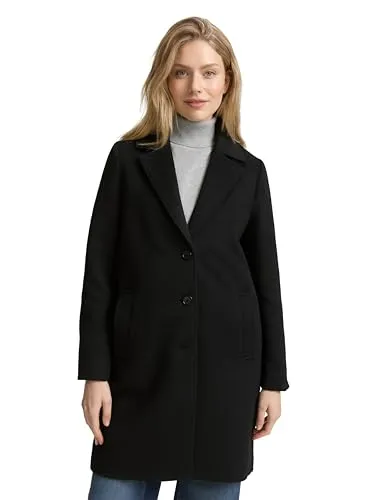 TOM TAILOR Damen Wollmantel 1046603 mit Eingriffstaschen - Funktionsjacke aus strapazierfähigem Polyester und recycelter Wolle, mit Stehkragen und seitlichen Eingriffstaschen für zusätzlichen Komfort.