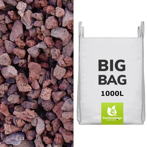 Lavamulch rot/braun, 16/32 mm, 1000 Liter BigBag - Hochwertiger Lavamulch für Blumenbeete und Töpfe, ideal für dekorative Gestaltung im Innen- und Außenbereich. Lieferung im praktischen BigBag für einfache Handhabung.