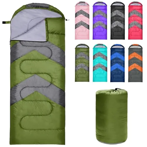 Zusentee Schlafsack 3-4 Jahreszeite für Outdoor Camping Warme Einzelne Erwachsene Wasserdicht Leichter Ultraleicht Schlafsack für Erwachsene Kinder Camping Wandern, Reise, Armeegrün