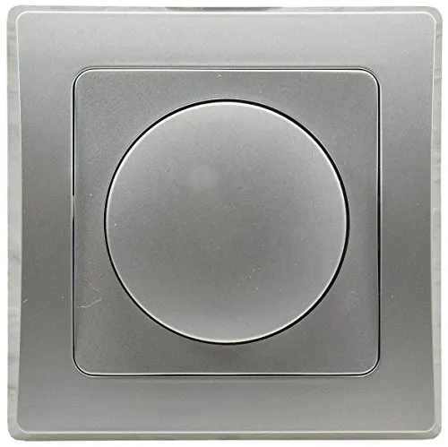 DELPHI Dimmer für dimmbare 230V LED Lampen 3-60W mit 1-fach Rahmen Geeignet für Mehrfachrahmen Einsatz 55x55mm Silber Grau