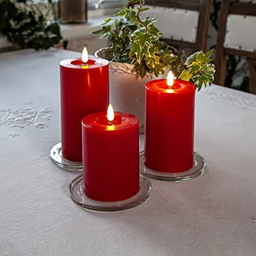 LED Kerzenset LINA - Echtwachs mit 3D Flamme - 3 Größen - Timer - rot - Kerzen - Hochwertiges LED Kerzenset aus Echtwachs mit realistischer 3D Flamme und Timer, ideal für romantische Atmosphäre und über 200 Stunden Laufzeit.
