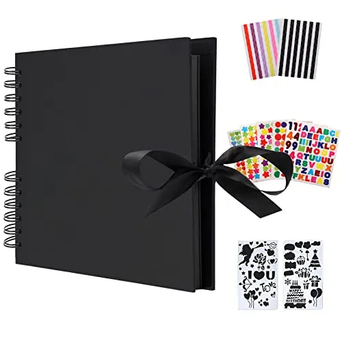 AIOR Fotoalbum zum Selbstgestalten, Scrapbook Album zum Einkleben Fotoalben, DIY Fotobuch 80 Schwarze Seiten, Gästebuch Scrapbooking für Jubiläumsgeburtstagsfreunde Kindergeschenk (Schwarz)