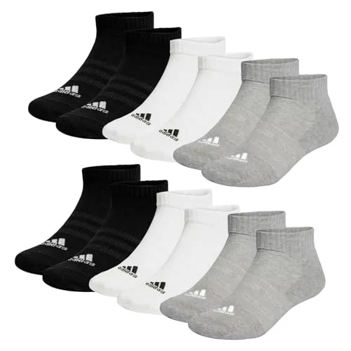 adidas 6 Paar Herren Damen Unisex Casual Socken T SPW Low Sneaker, Farbe:Mehrfarbig, Größe:43-45, Artikel:-black/white/grey
