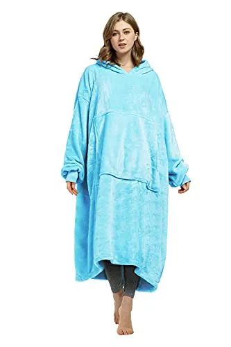 Catalonia Classy Kuschelige Fleece-Kapuzendecke, Warme Geschenke für Sie, Weiche tragbare Kapuzendecke, Kapuzenpulli in Übergröße für Erwachsene Männer Frauen, Blau