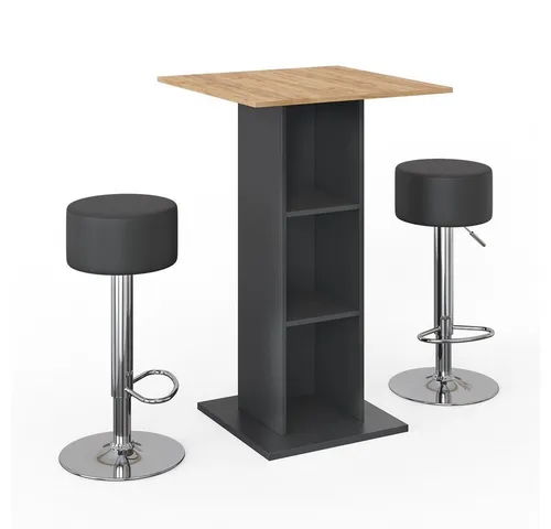 Vicco Bartisch Rodeo mit 2 Barhockern - Barmöbel: Hochwertiger Bartisch mit integriertem Regal, ideal für eine stilvolle Küche und optimalen Stauraum für Weinflaschen und Gewürze.