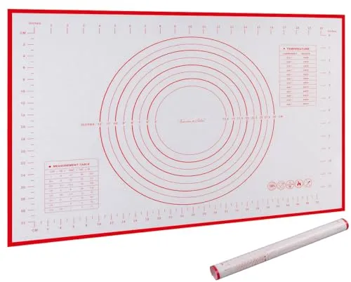 Rosenstein & Söhne Silikonbackmatte: Silikon-Backmatte mit Maßen & Schablonen, Antihaft, 60 x 40 cm (Silikon-Backmatte mit Markierungen, XXL, Kühlschrank)