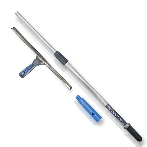 LEWI Kombi-Set Teleskopstange (2x60cm) + Fensterabzieher (45 cm) - Fensterwischer für kleine Fenster + Stange für höher gelegene Stellen, streifenfreies Ergebnis - inkl. Gratisprobe Glasreiniger