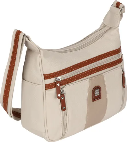 Damen Tasche Schultertasche Umhängetasche Leder Optik Handtasche BEIGE-TAN (15163)