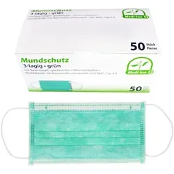 Medi-Inn Mundschutz Atemschutz mit Nasenbügel und Elastikbändern Typ IIR 3-lagig grün 50 Stück